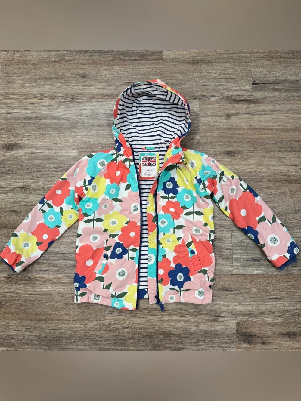 Mini Boden Girls Colorful Floral Hooded Rain Jacket - Multicolor Flowers 9-10Y